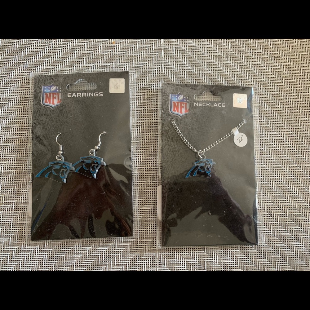 Panthers Earrings and Necklace, new in wrap